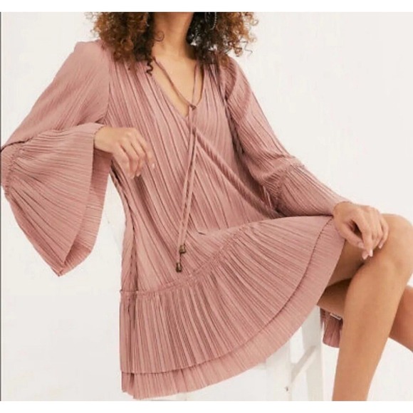 Boho Fairycore Mini Dress Romantic Flowy Bell Sleeve Cottagecore Free People XS - Picture 2 of 15